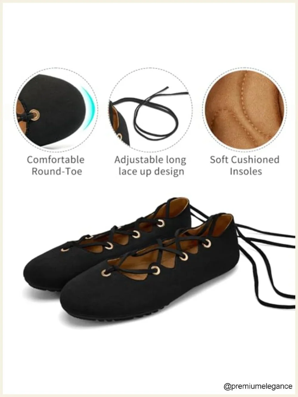Soft Suede Round Toe Ballet Flats with Ankle Lace-Up, Cushioned Footbed